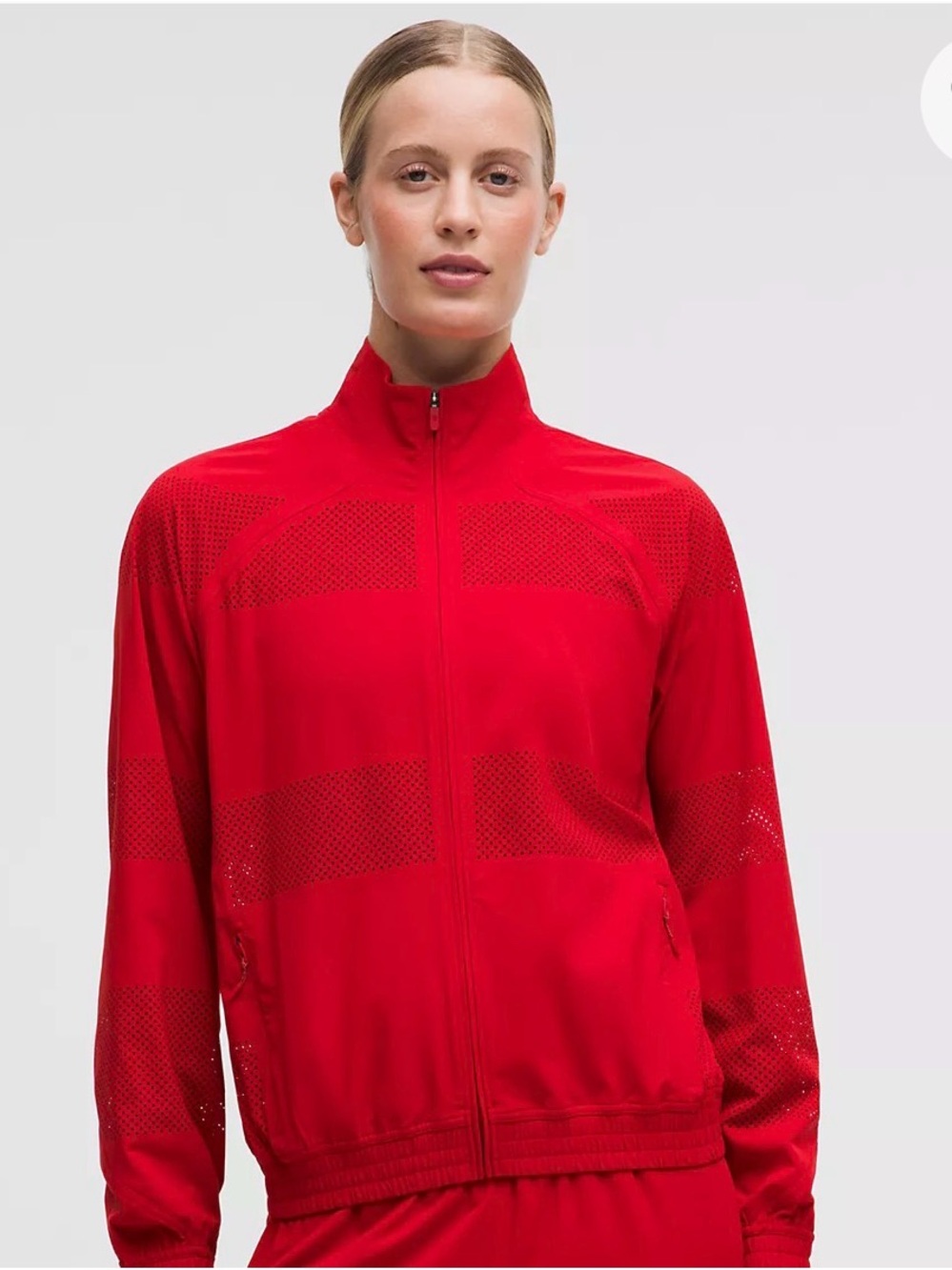 Lululemon adapted state track jacket perforated stripe oxford red